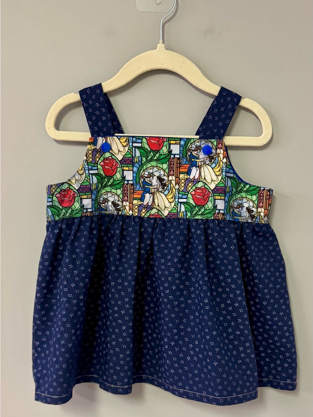 Handmade Navy Floral Stained-Glass Print Kids Dress — Beauty and the Beast
